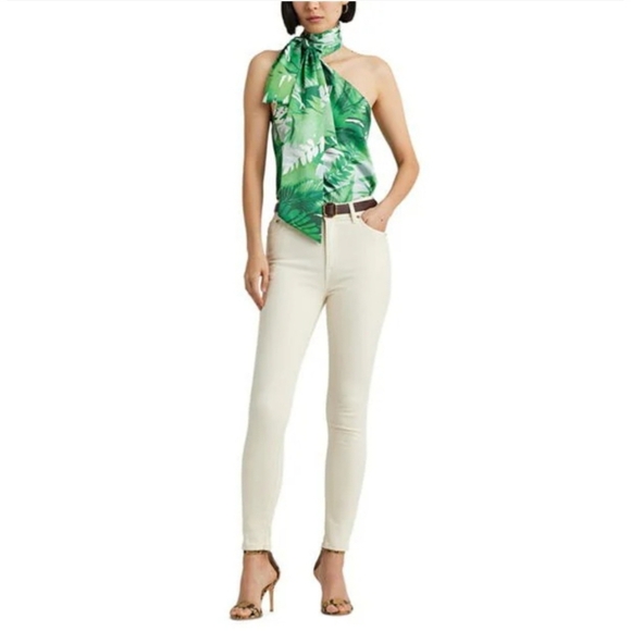 NWT LAUREN RALPH LAUREN Print Charmeuse Tie-Neck Halter Blouse. Sz 6 - Picture 5 of 7